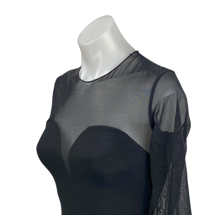 Popilush Shapewear Illusion Mesh Sheer Sweetheart Long Sleeve Bodysuit Top Sz S