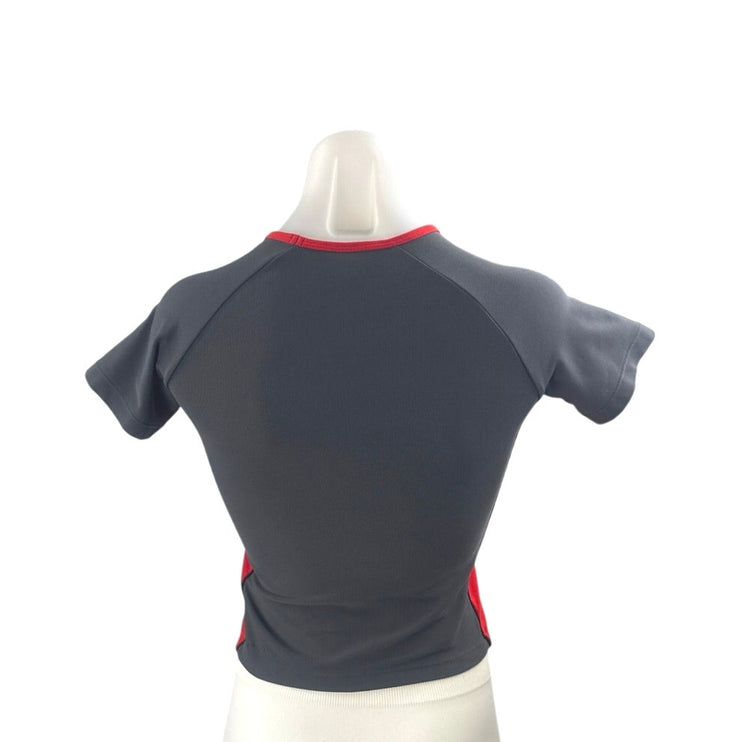 Nike Women's Gray Colorblock V Neck Short Sleeve Crop Athletic T Shirt Tee Top S