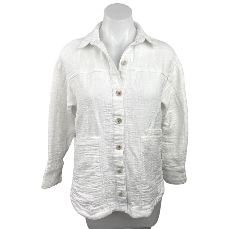 Zara Women's White Full Sleeve Collared Textured Button Up Shirt Size S