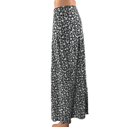 Castro Women's Black White Floral High Waisted Straight Peasant Midi Skirt Sz S