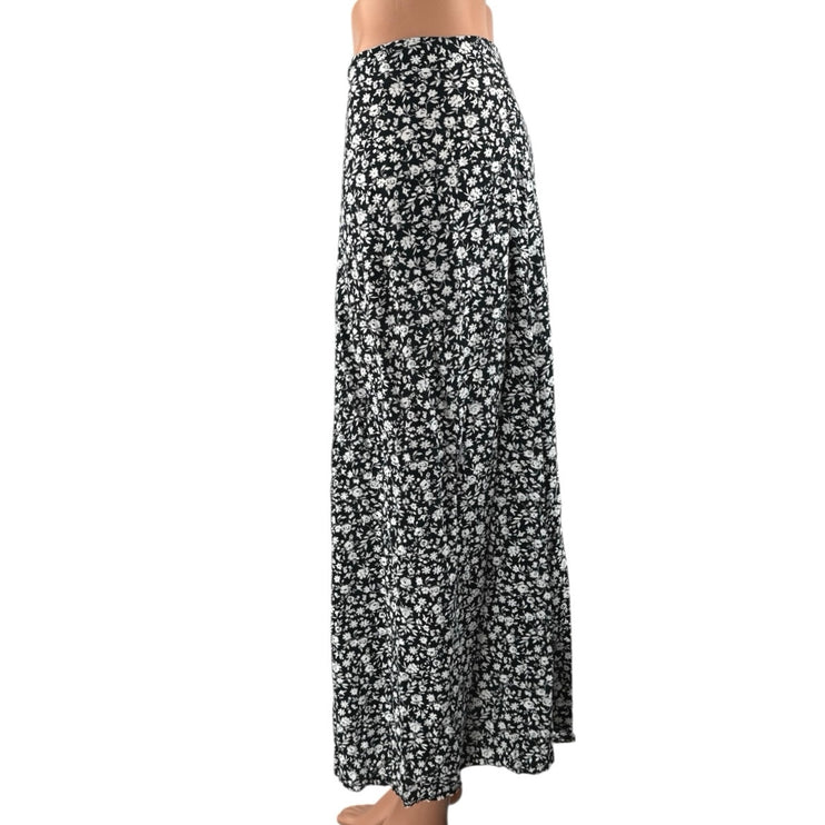 Castro Women's Black White Floral High Waisted Straight Peasant Midi Skirt Sz S