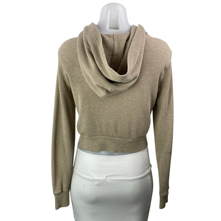 Aritzia TNA Tan Waffle Knit Thermal Full Zip Cropped Hoodie Hooded Sweatshirt S