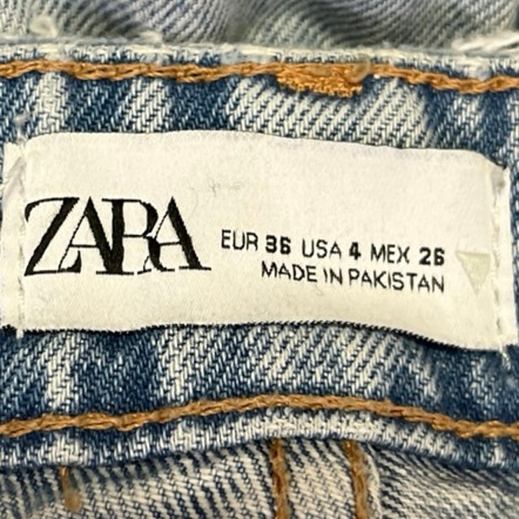 Zara Women's Blue Light Wash High Waisted Straight Cropped Denim Jeans Size 4