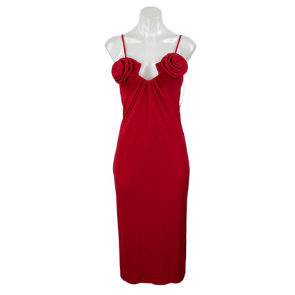 NEW H&M x Magda Butrym Red Sleeveless Cami Rose Appliqued Bodycon Dress Size XS