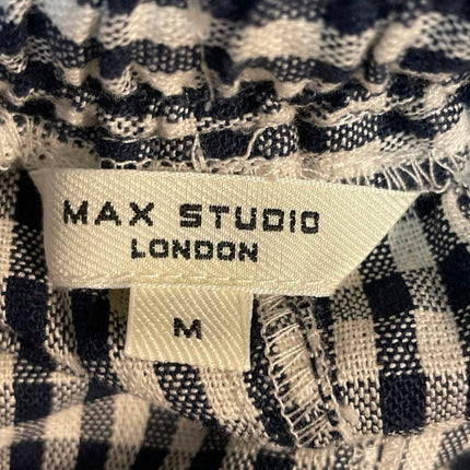 Max Studio Navy Blue Gingham Check Boho High Waist A Line Maxi Skirt Size M