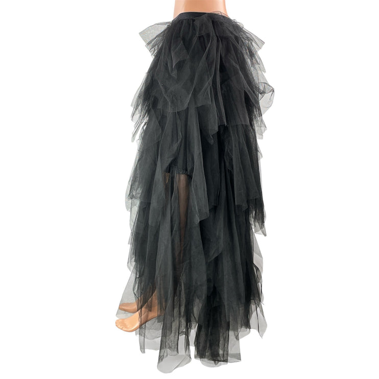 NEW BCBGMAXAZRIA Women's Black Tiered Ruffles Sheer Tulle Hi-Low Maxi Skirt Sz S