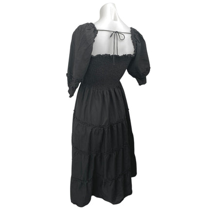 blue dress for baby girl Hill House Home Nesli Black Puff Sleeve Smocked Tiered Midi A-Line Nap –  Brie