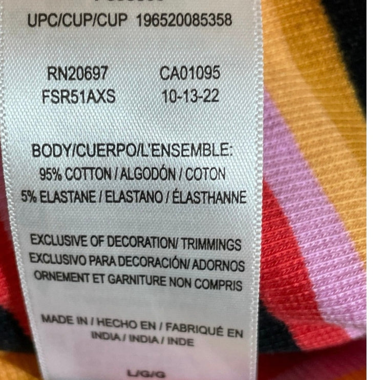 Dickies Women's Multicolor Striped Retro Short Sleeve Crop T Shirt Tee Top Sz L