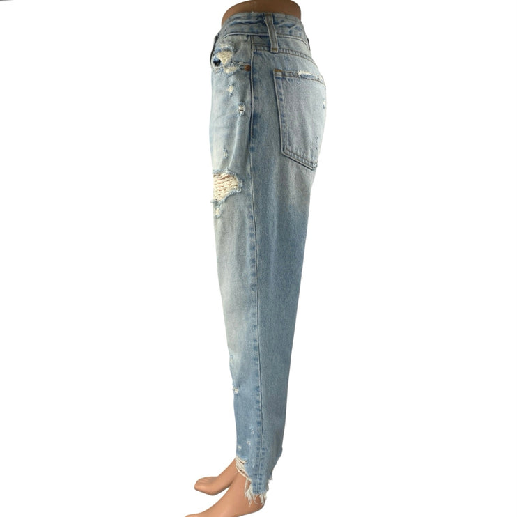 Abercrombie & Fitch Blue High Rise Distressed Frayed Hem Straight Denim Jeans 27