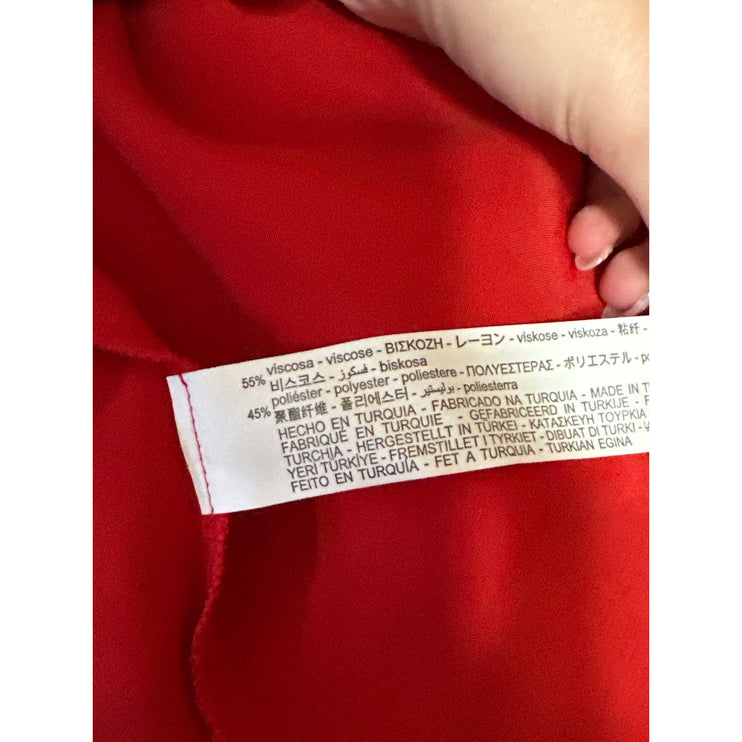 NEW Zara Red Satin Silk Sleeveless Deep V Neck Slit Cutout Back Maxi Dress Sz L