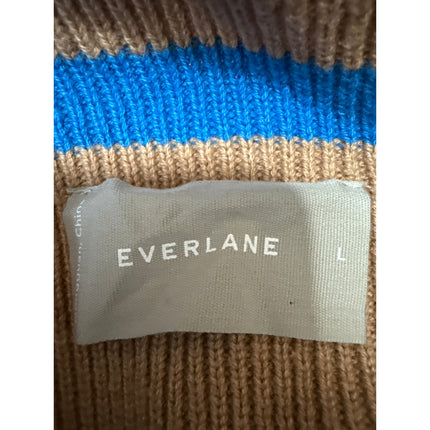 Everlane The Laceup Smock Tan Blue Striped Knit Long Sleeve Sweater Top Size L
