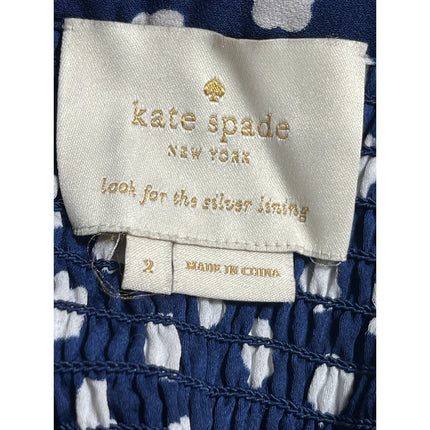 Kate Spade Navy Blue Polka Dots Sleeveless Button Front A Line Midi Dress Size 2