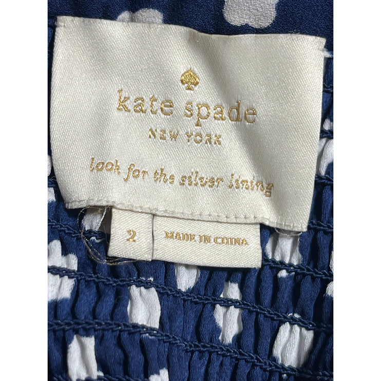 Kate Spade Navy Blue Polka Dots Sleeveless Button Front A Line Midi Dress Size 2