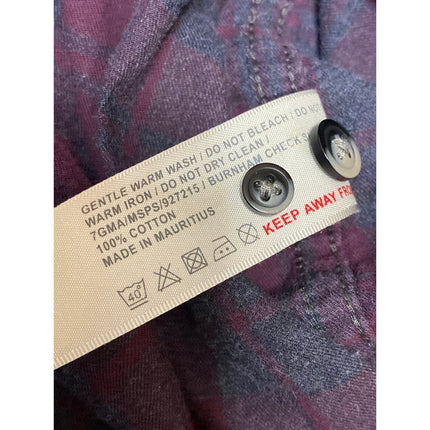 Men's Purple Plaid Checkered Collared Long Sleeve Casual Button Down Shirt Top S