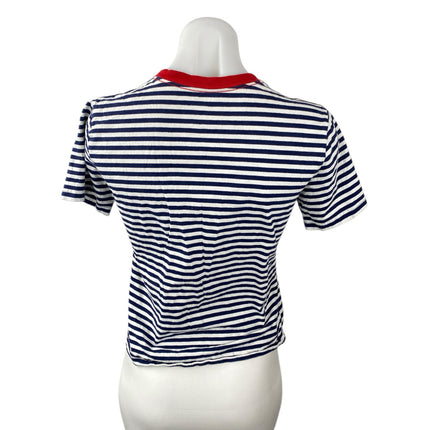 Polo Ralph Lauren White Navy Striped V Neck Short Sleeve Basic Tee T-Shirt Top S