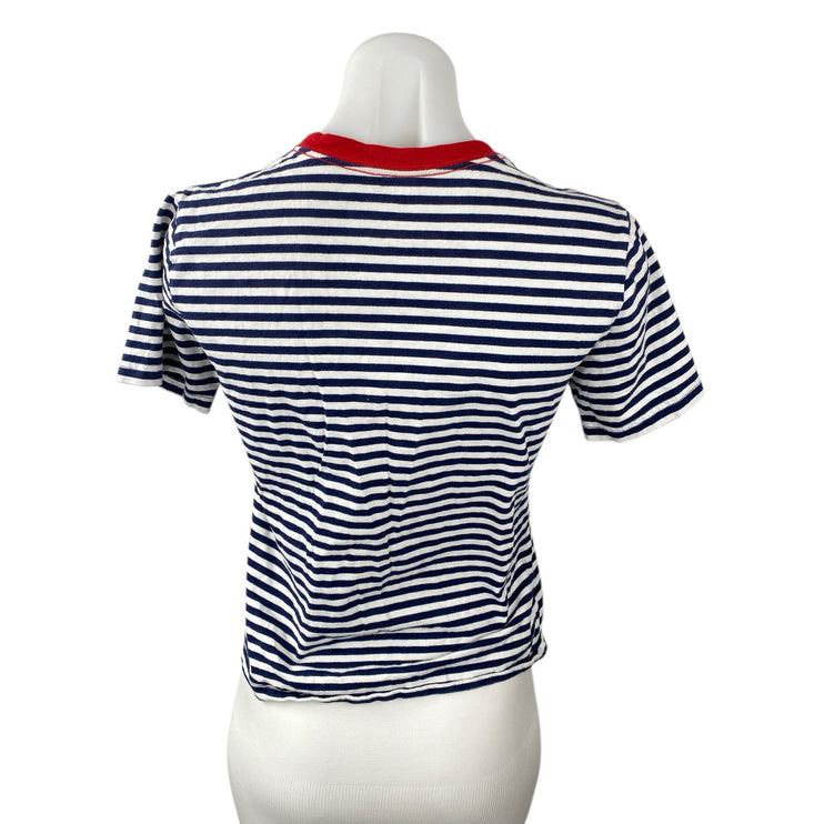 Polo Ralph Lauren White Navy Striped V Neck Short Sleeve Basic Tee T-Shirt Top S