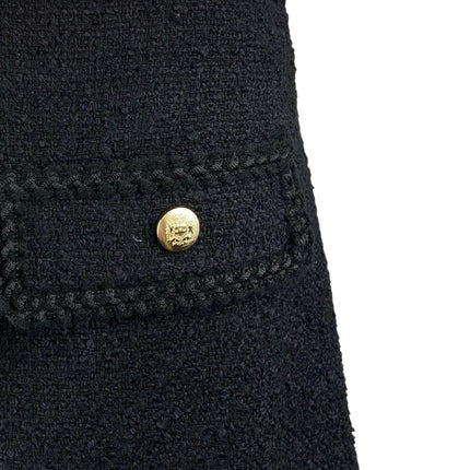 LOFT Womens Black Bouche Tweed High Waist Mini Gold Button Pocket A-Line Skirt 8