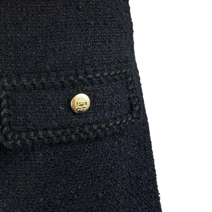 LOFT Womens Black Bouche Tweed High Waist Mini Gold Button Pocket A-Line Skirt 8