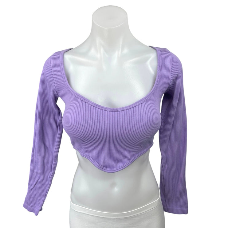 Zara Women's Purple Lavender Rib Knit Long Sleeve Pullover Crop Shirt Top M/L