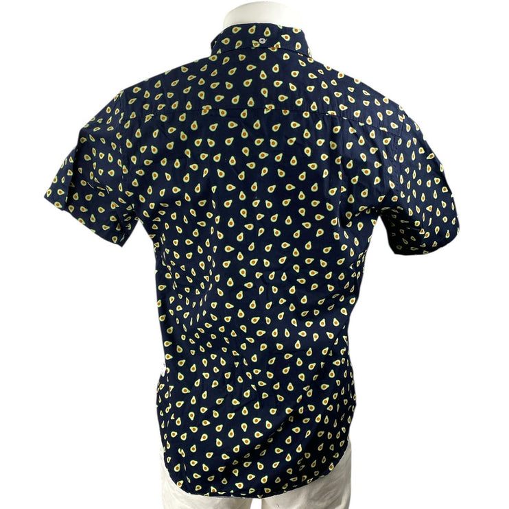 Public Art Men's Navy Avocado Print Short Sleeve Button Down Shirt Top Size S