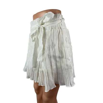 Lulus Womens White Shirred Ruffled Tie Waist High Rise Mini A-Line Skort Skirt L