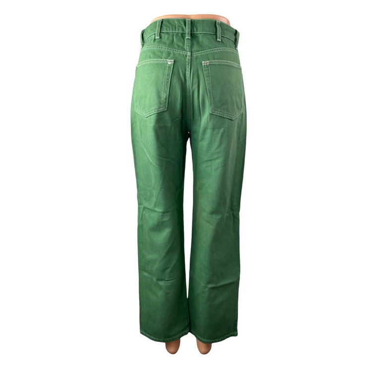 Reformation Jeans Green High Rise Barrel Wide Leg Carpenter Denim Jeans Pants 26