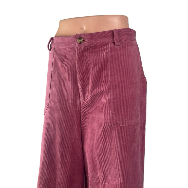 Oliver Bonas Womens Pink Purple Corduroy High Rise Wide Leg Trousers Pants Sz 10