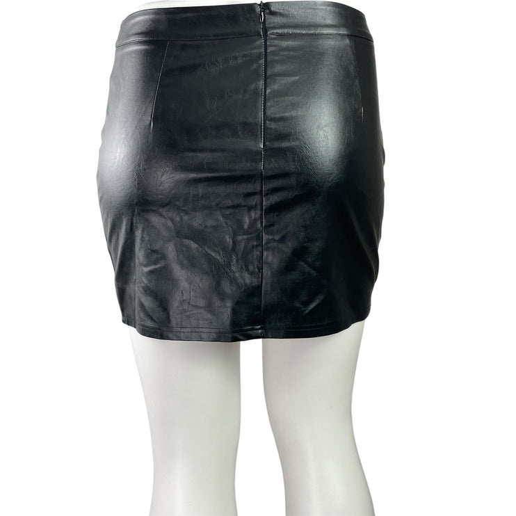 Lulus Women's Black Faux Vegan Leather Zipper Slit Mini Pencil Skirt Size XL