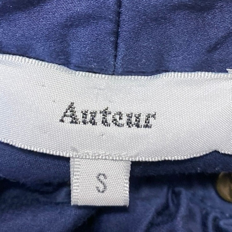 Auteur Harri Blue Long Balloon Sleeve Ruched Button Down Shirt Crop Top Size S