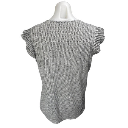 Adrianna Papell Women's White Black Abstract Ruffle Sleeve Blouse Top Size L