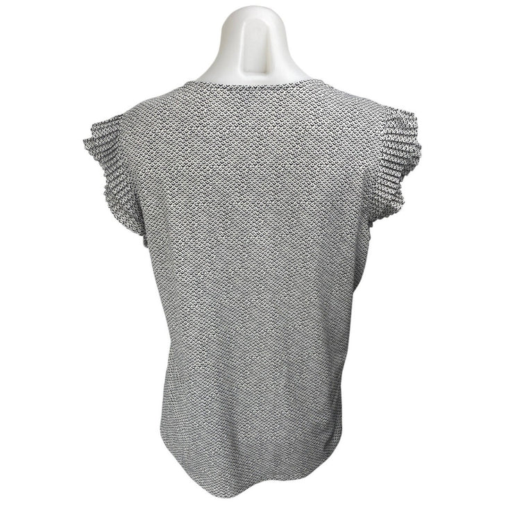 Adrianna Papell Women's White Black Abstract Ruffle Sleeve Blouse Top Size L