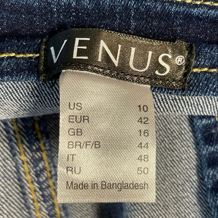 Venus Blue Medium Wash Button Scoop Neck Denim Jean Skinny Overall Jumpsuit 10