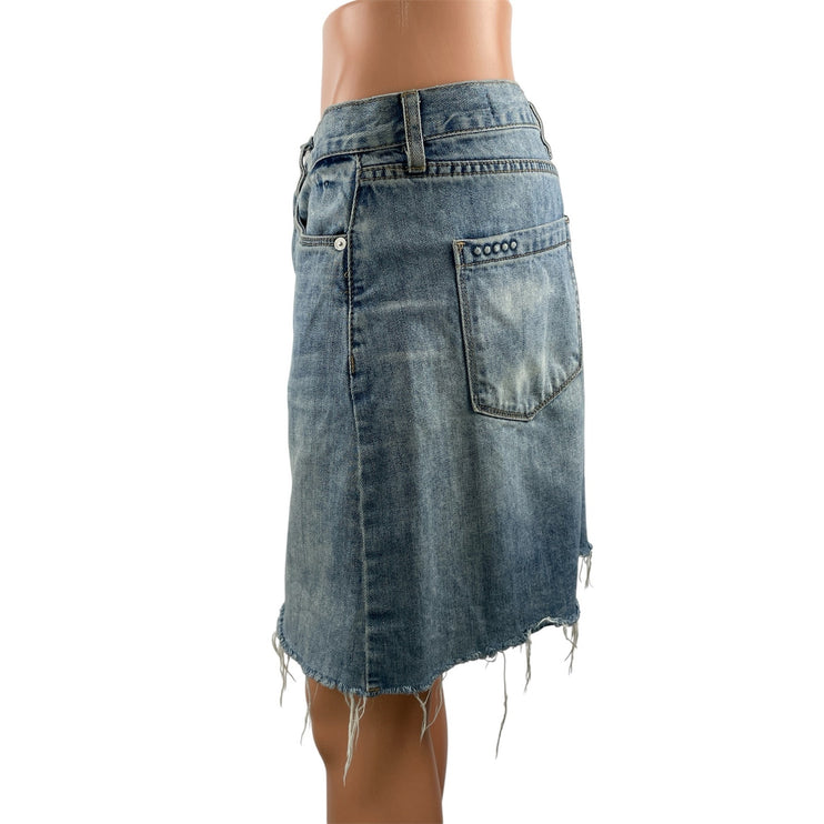 BLANKNYC Womens Blue Mid Rise Distressed Frayed Raw Hem Mini Denim Jean Skirt 27