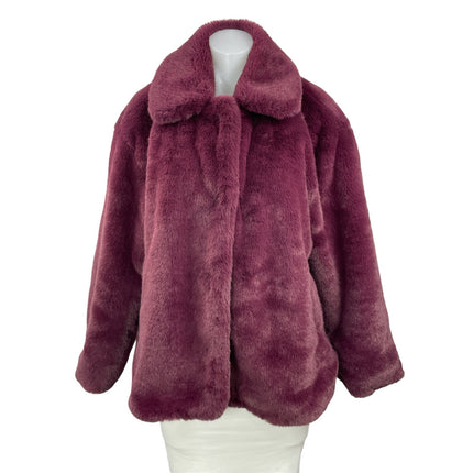 Elie Tahari Women's Maroon Long Sleeves Faux Fur Notch Fleece Coat Jacket L/G