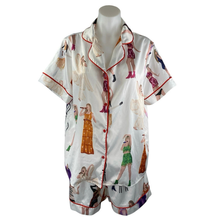NEW She Show Taylor Swift Era White Satin Short Sleeve Sleepwear Pajamas Set M