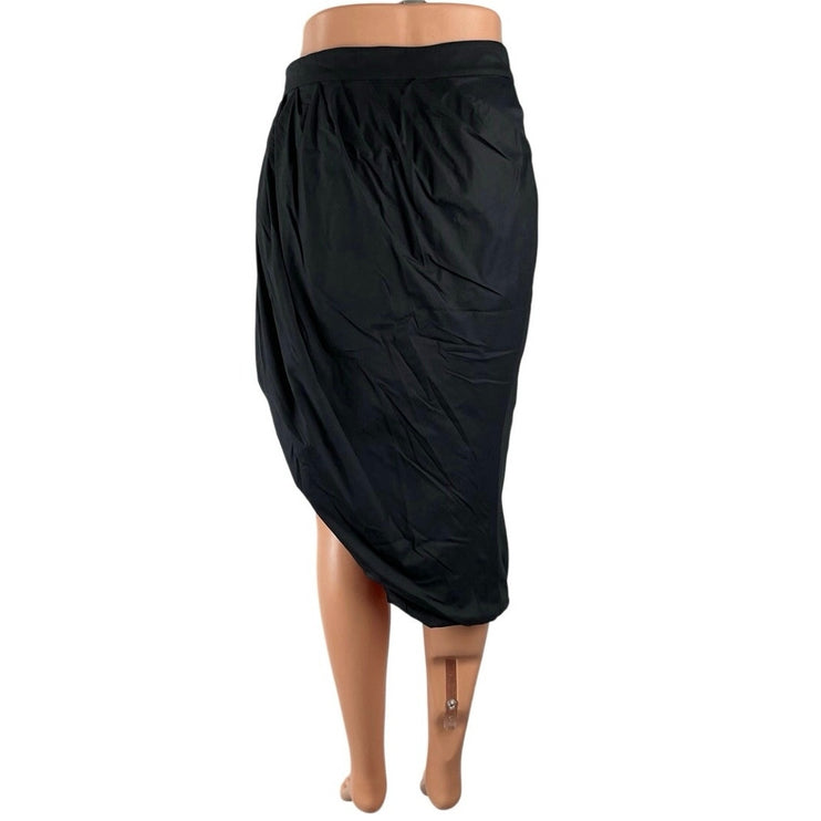 NEW Zeynep Arcay Black Draped Asymmetric Twisted Midi Bodycon Wrap Tulip Skirt S