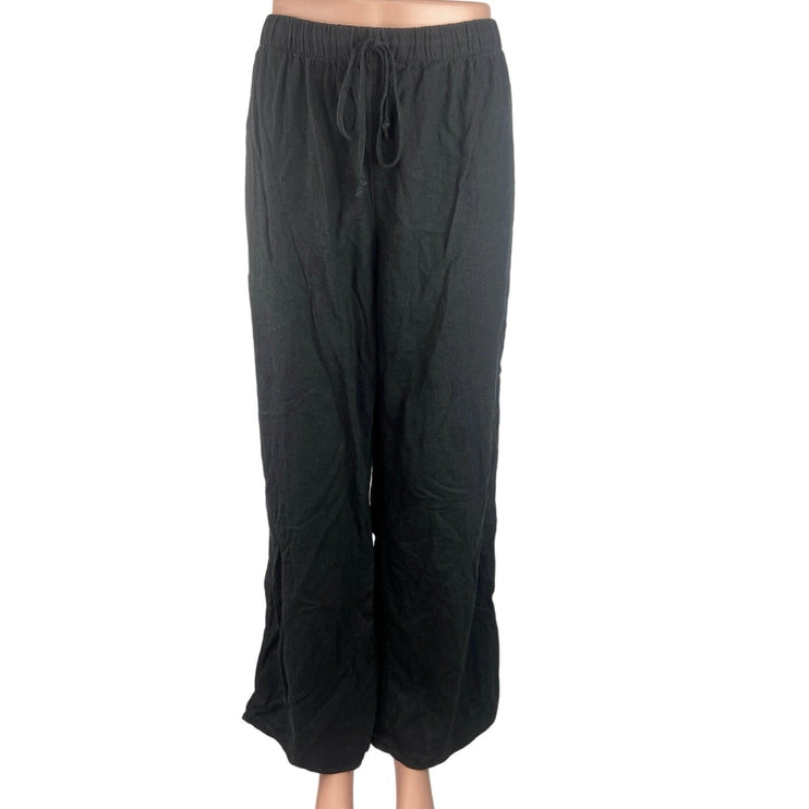 Aritzia Wilfred Black Linen Ankle High Rise Drawstring Wide Leg Pants Size L