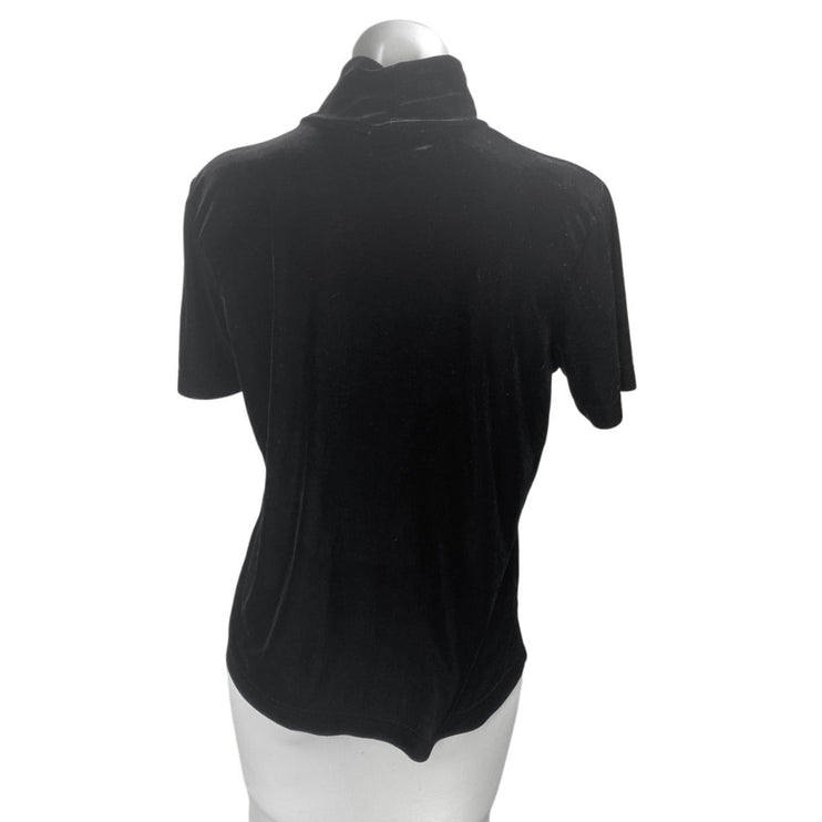 White Stag Women's Black Velvet Velour Turtleneck Short Sleeve Sweater Top Sz L