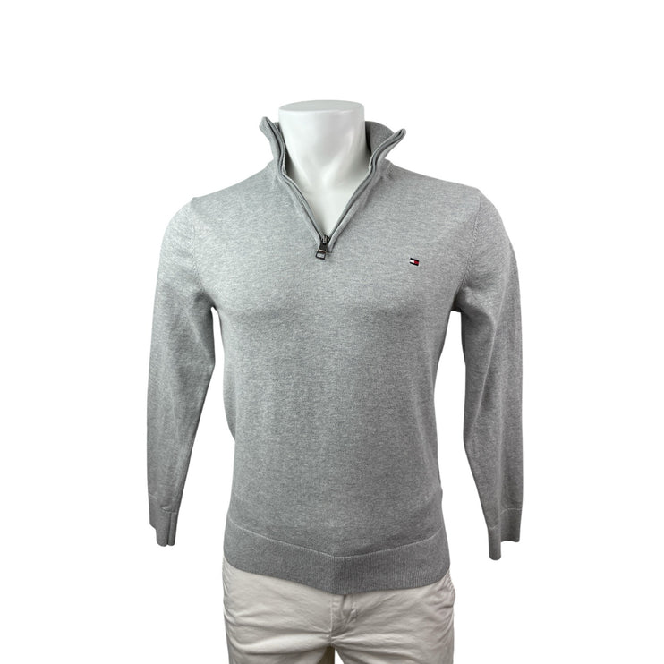 Tommy Hilfiger Men's Gray Logo Quarter Zip Long Sleeve Sweater Sweatshirt Top S
