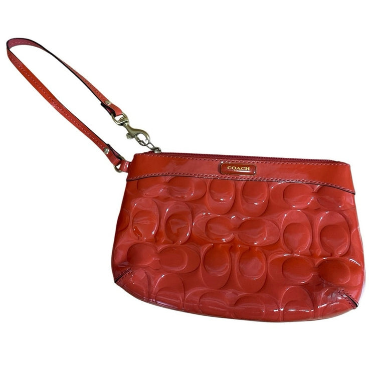 Coach Papaya Bright Orange Quilt Embossed Logo Monogram Pouch Wristlet OS
