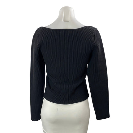 Aritzia Babaton Women's Black Sweetheart Ribbed Knit Pullover Sweater Top Size L