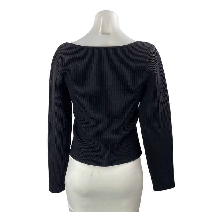Aritzia Babaton Women's Black Sweetheart Ribbed Knit Pullover Sweater Top Size L