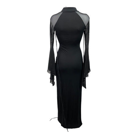 Dolls Kill Widow Black Sheer Bell Long Sleeve Keyhole Maxi Bodycon Dress Size XS