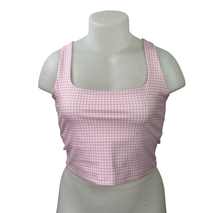 YPB Sculpt Lux Pink Gingham Checkered Sleeveless Activewear Crop Tank Top Sz XL