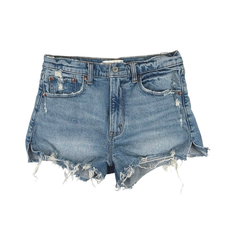 Abercrombie & Fitch Blue Distressed Mom Short High Rise Denim Jean Shorts Sz 26