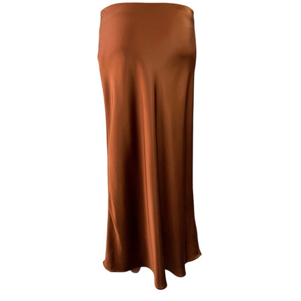 Zara Women's Brown Silky Satin Mid Waist Maxi Straight A-Line Slip Skirt Size 26