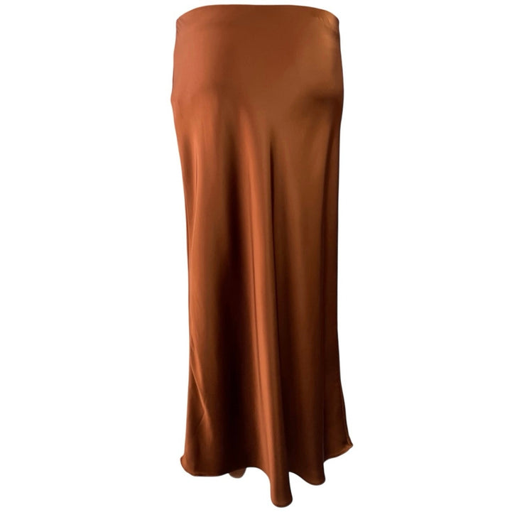 Zara Women's Brown Silky Satin Mid Waist Maxi Straight A-Line Slip Skirt Size 26