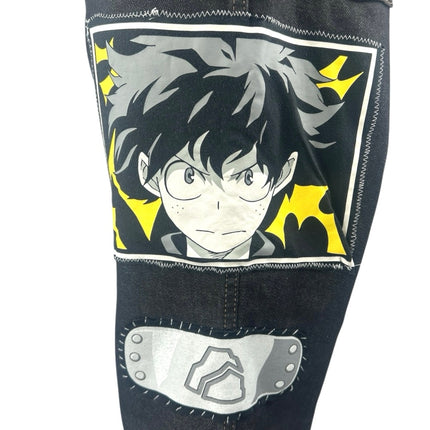 Women's Black Naruto Patchworks High Waisted Straight Leg Denim Jeans Pants 36