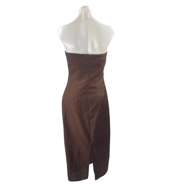 Commense Women's Brown Sleeveless Strapless Tube Bandeau Midi Sheath Dress Sz S