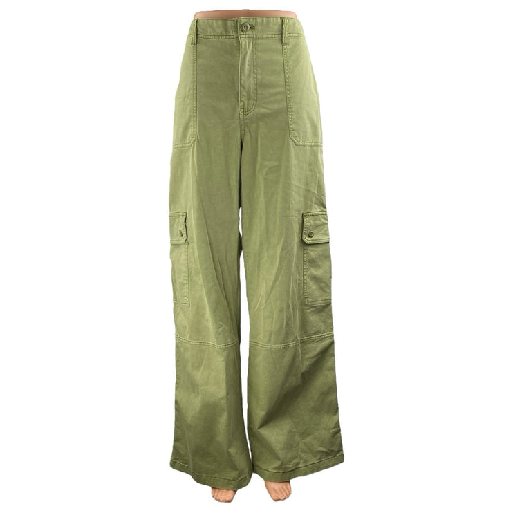 BP. Women's Green High Waisted Baggy Palazzo Wide Leg Cargo Trousers Pants Sz 10